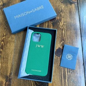 Maison de Sabré Emerald Green Leather IPhone 12 Max Case With Monogram JWW